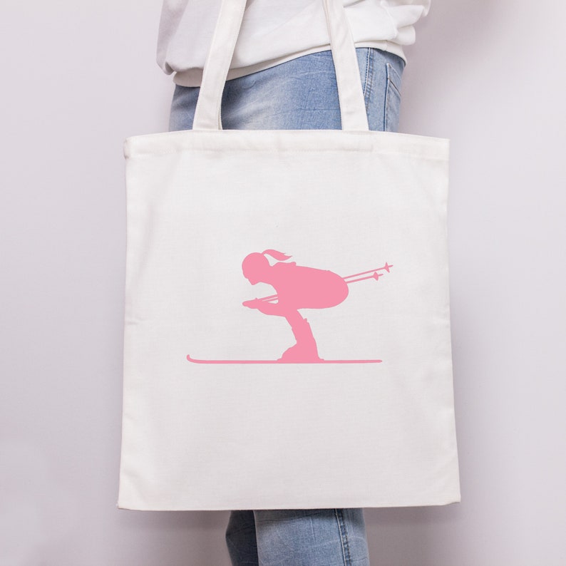 Winter Olympics Gift for Skier Women/'s Skier Canvas Tote Bag Skiing Graphic Beach Bag