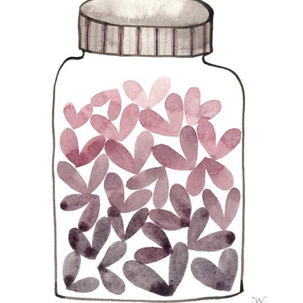 Jar of Love No. 48 original Watercolor Painting, Valentine's Day art, gifts for couples, be mine valentine, heart illustration, watercolour