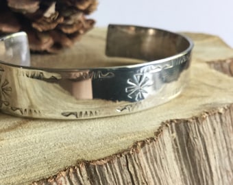 Handstamped Sterling Silver Cuff Braclet - Southwestern Cuff Bracelet