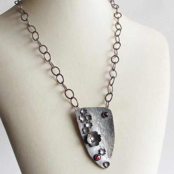 Floral Garnet Shield Necklace - Museum Show Featured - Statement Necklace