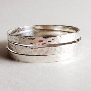 Hammered Sterling Silver Bangle Bracelet - Single Bangle Bracelet - 25th Anniversary Gift - Sterling Silver Stacking Bangles