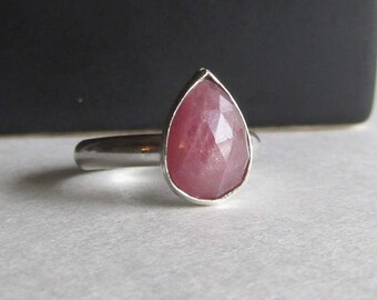 Pink Sapphire Teardrop Ring - Size 8 - September Birthstone