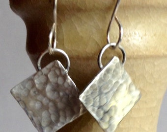 Hammered Square Sterling Silver Earrings - Square Earrings - 25th Anniversary Gift - Birthday Gift