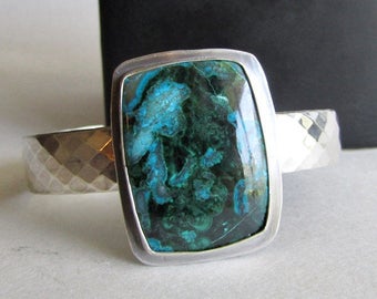 Chrysocolla Cuff Bracelet - Small Cuff Bracelet - Blue Green Stone Jewelry - 25th Wedding Anniversary - Statement Jewelry