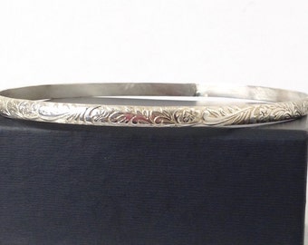 Leaf Pattern Sterling Silver Bangle - Single Sterling Silver Bangle - 4 mm Silver Bangle - 25th Anniversary Gift