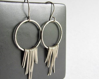 Sterling Silver Boho Fringe Earrings - Boho Chic - Boho Style - Silver Hoop Earrings with Fringe - 25th Anniversary Gift