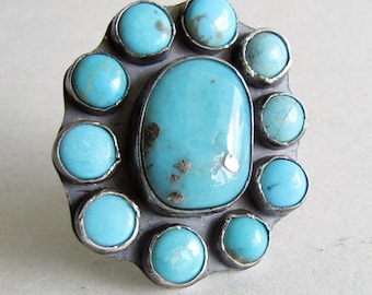 Campitos Turquoise Cluster Ring - Size 9 Turquoise Ring - December Birthstone - 25th Anniversary Gift - Statement Ring