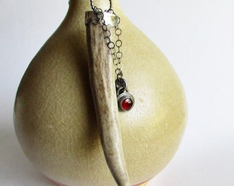 Deer Antler Necklace with Carnelian and Heart Charms