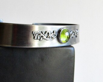 Peridot Cuff Bracelet with Filigree Detail - August Birthstone