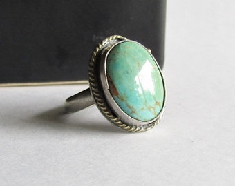 Kingman Turquoise Ring with 18K Gold Accent - Size 5 Ring - 25th Silver Anniversary Gift - December Birthstone