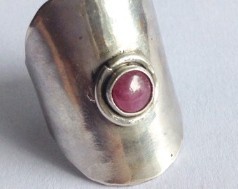 Pink Tourmaline Saddle Ring - Hammered Silver Ring - 25th Anniversary - Custom Order Ring - Anniversary Gift