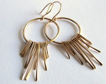 14K Gold Boho Fringe Earrings - Solid Gold Earrings - Boho Chic Jewelry - Anniversary Gift - Birthday Gift