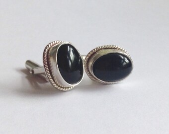 Onyx and Sterling Silver Cuff Links - Men's Cuff Links - Anniversary Gift for Him - Men's Wedding Cuff Links