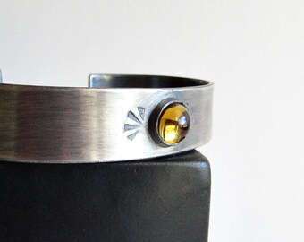 Citrine Hand Stamped Sterling Silver Cuff Bracelet - November Birthstone