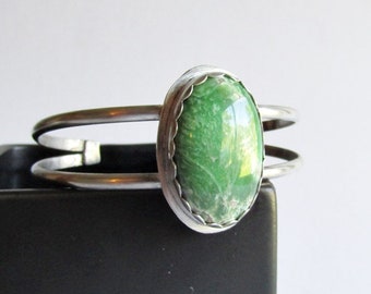 Utah Variscite Sterling Silver Cuff Bracelet - 6" Double Band Cuff Bracelet - 25th Anniversary Gift - Birthday Gift