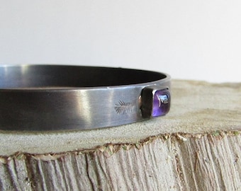 Amethyst and Rose Bangle Bracelet - Sterling Silver and Gemstone Bangle