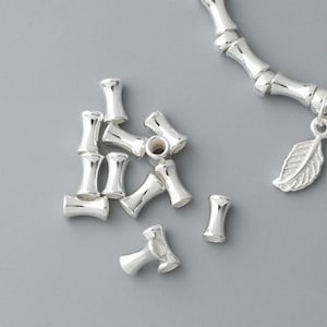 S925 sterling silver large bamboo tube spacer beads DIY beaded bracelet bamboo silver tube jewelry step by step high scattered beads