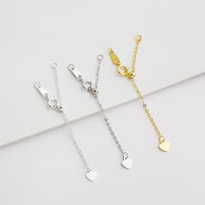 S925 sterling silver, gold plated, Platinum plated chain extender with heart pendant and spring clasp