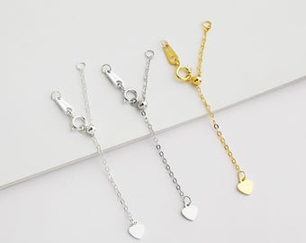 S925 sterling silver, gold plated, Platinum plated chain extender with heart pendant and spring clasp