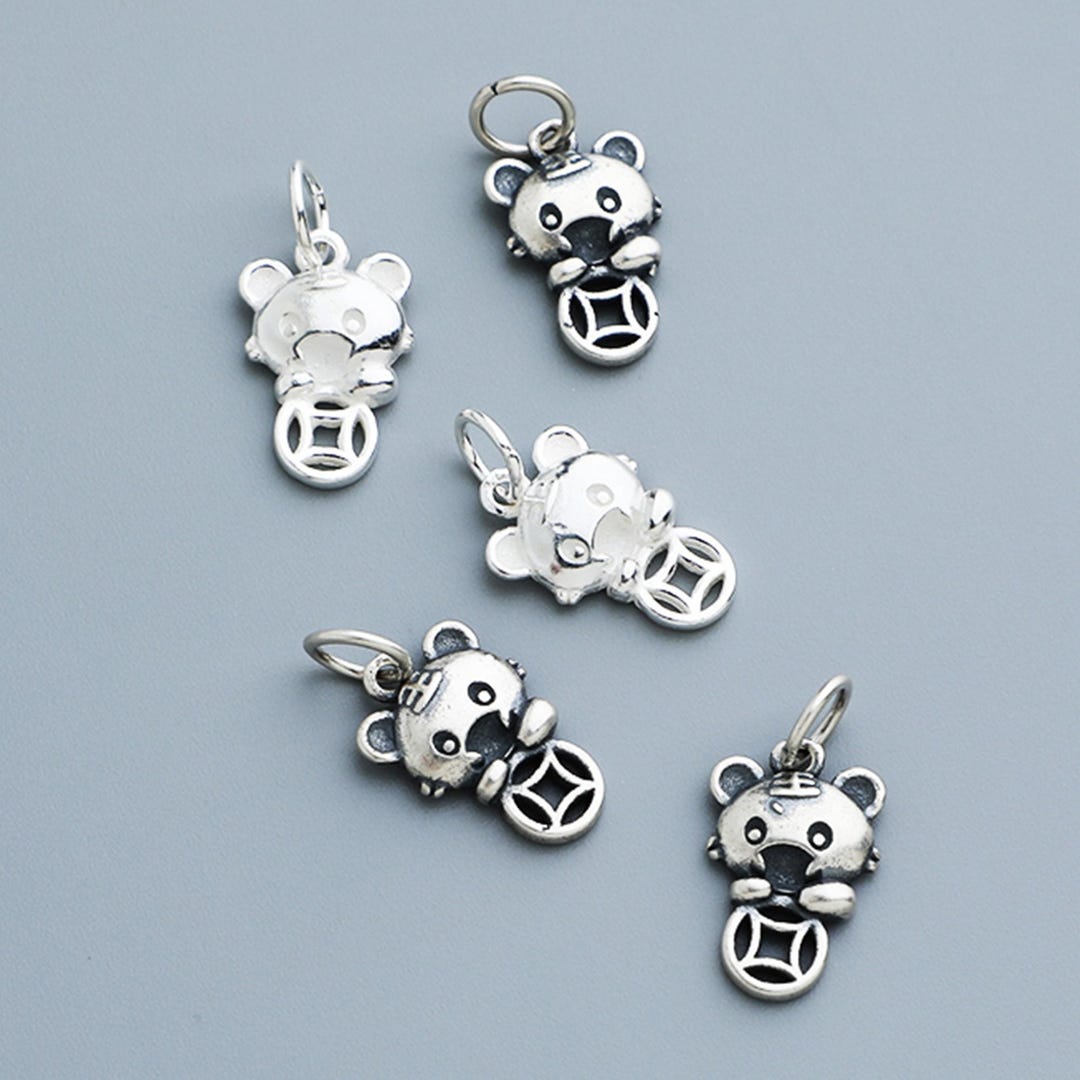 和骨董 シルバー 小物 5点セット S925 Sterling Silver Electroplated Gold Zodiac Tiger Button