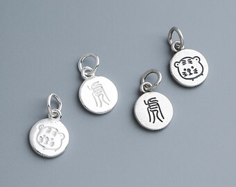 Pulseira de corda trançada DIY com botão de tigre do zodíaco em prata esterlina S925 banhada a ouro galvanizado, acessórios de joias com miçangas, atacado