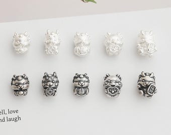 S925 sterling silver Year of the Snake blessing round brand snake pendant DIY handmade beaded bracelet necklace pendant silver jewelry acces