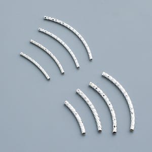 S925 Sterling Silver Curved Tube Beads - 1.5、2 mm - Fine Style: Faceted,Sterling Silver Curved Tube Bead Set