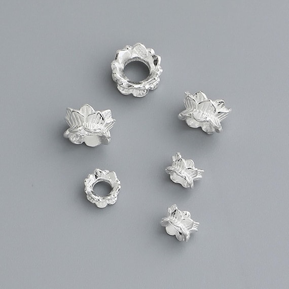 S925 Sterling Silver Spacer Beads - 5 Pieces Sterling Silver Lotus Flower Silver Decorations,Sterling Silver Lotus Flower Spacer Beads,S925