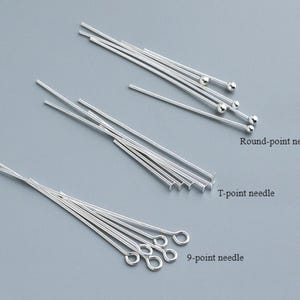 S925 Sterling Silver Assorted Head Pins Set: Ball Head, Flat Head, 925 Silver Needles in 15-40mm Lengths