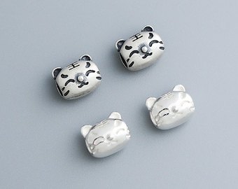 Pulseira de corda trançada DIY com botão de tigre do zodíaco em prata esterlina S925 banhada a ouro galvanizado, acessórios de joias com miçangas, atacado