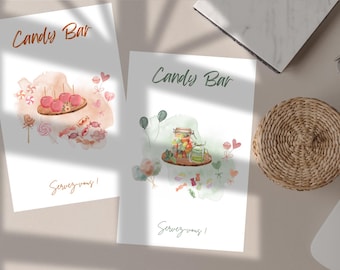 Affiche candy bar, bar à bonbons, bar à gourmandises