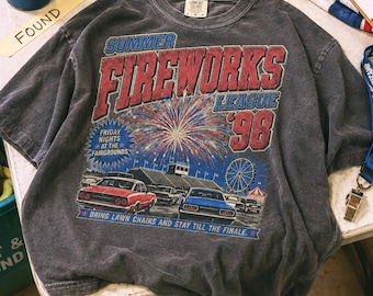 Summer Fireworks League Graphic Tee, Vintage County Fair Shirt, Retro Americana Apparel