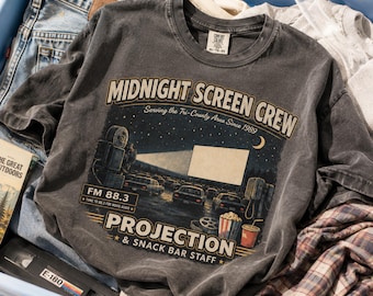 Midnight Screen Crew Drive-In Movie Shirt, Retro Americana Comfort Colors Tee