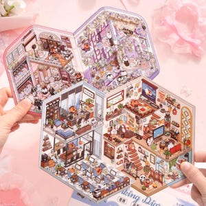 Big Size Creative Isometric Sticker Scene Pack Deco Sticker Miniature Sticker Set Journal Scrapbooking Gifting Cute Cartoon Kawaii Style
