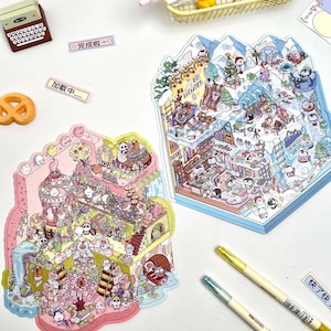 Big Size Creative Isometric Sticker Scene Pack Deco Sticker Miniature Sticker Set Journal Scrapbooking Gifting Cute Cartoon Kawaii Style