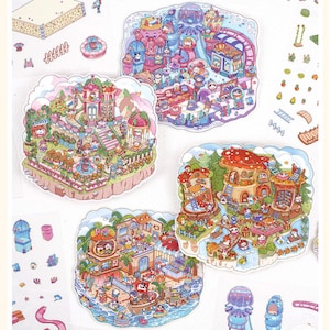 Creatieve isometrische sticker scènepakket deco sticker miniatuur stickerset dagboek scrapbooking leuke stijl kawaii koreaans