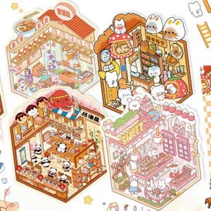 Creatieve isometrische sticker scènepakket deco sticker miniatuur stickerset dagboek scrapbooking leuke stijl kawaii koreaans