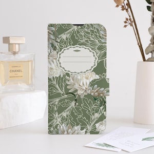 Housse pour ordinateur portable Étui portefeuille à rabat floral pour iPhone 16 15 14 13 12 11 8 7 SE XR Pro Max, Étui portefeuille personnalisé à rabat, porte-cartes