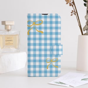 Schöne Fliege karierten Telefon Flip Fall Brieftasche für iPhone 16 15 14 13 12 11 8 7 SE XR Pro Max, personalisierte Brieftasche Flip Phone Case Kartenhalter