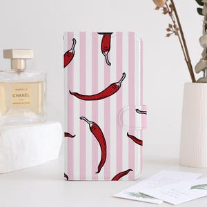 Funda tipo cartera con diseño de rayas de chile para iPhone 16, 15, 14, 13, 12, 11, 8, 7, SE, XR, Pro Max, personalizada, con tarjetero