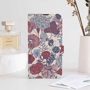 William Morris - Funda tipo billetera con diseño floral para iPhone 16, 15, 14, 13, 12, 11, 8, 7, SE, XR, Pro Max, funda tipo billetera personalizada con tarjetero