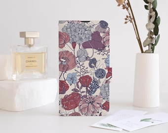 William Morris Floral Phone Flip Case Wallet for iPhone 16 15 14 13 12 11 8 7 SE XR Pro Max,Personalised Wallet Flip Phone Case Card Holder