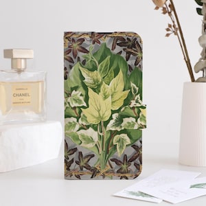 Botanical Collage Phone Flip Case Wallet for iPhone 16 15 14 13 12 11 8 7 SE XR Pro Max,Personalised Wallet Flip Phone Case with Card Holder