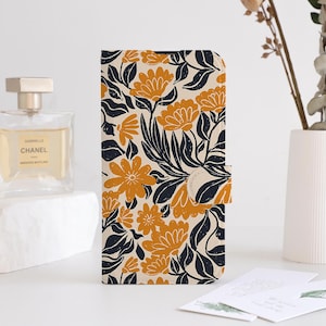 Retro Bloemenprints Telefoon Flip Case Portemonnee voor iPhone 16 15 14 13 12 11 8 7 SE XR Pro Max, gepersonaliseerde Portemonnee Flip Telefoon Case Kaarthouder