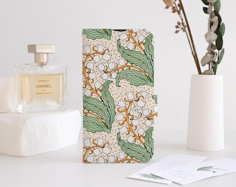 William Morris Floral Phone Flip Case Wallet for iPhone 16 15 14 13 12 11 8 7 SE XR Pro Max,Personalised Wallet Flip Phone Case Card Holder