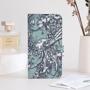 William Morris Floral Handy Flip Case Brieftasche für iPhone 16 15 14 13 12 11 8 7 SE XR Pro Max, personalisierte Brieftasche Flip Handyhülle Kartenhalter
