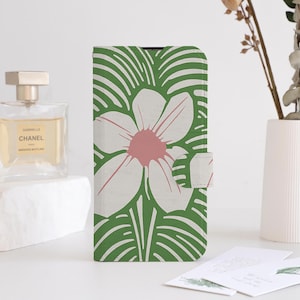 Green Flowers Market Phone Flip Case Wallet for iPhone 16 15 14 13 12 11 8 7 SE XR Pro Max,Personalised Wallet Flip Phone Case Card Holder