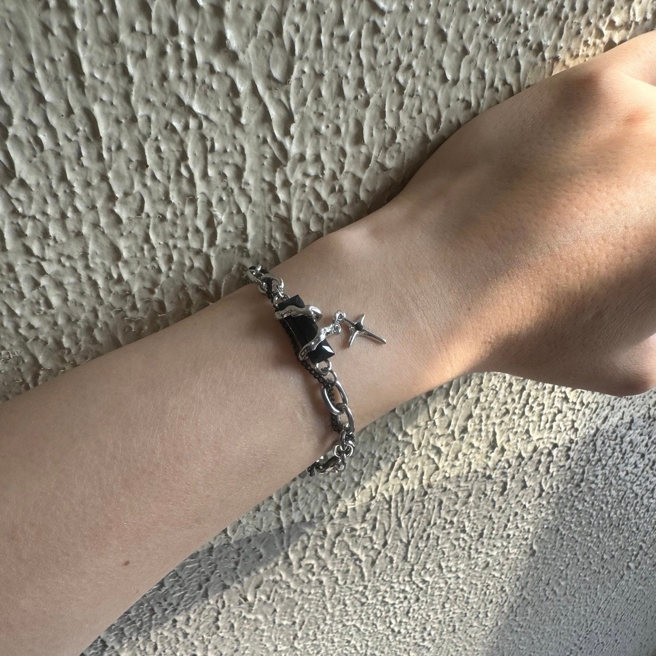 Double Chain Star Charm Bracelet for Men Women Punk Hip Hop Unisex 