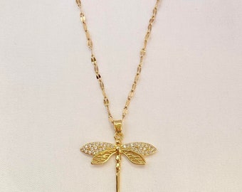 Collar con colgante de libélula chapado en oro para mujer,Collar de libélula