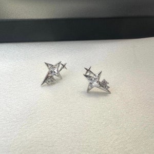 CZ Cubic Zirconia Star Stud Earrings for Men Women Streetwear Punk Hip Hop Unisex Style image 2